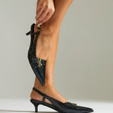 Retro Black Patent Kitten Court Heels