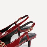 Retro Burgundy Patent Kitten Court Heels