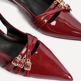 Retro Burgundy Patent Kitten Court Heels