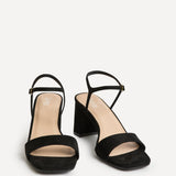 Reveal Black Faux Suede Block Heeled Sandals