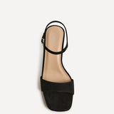 Reveal Black Faux Suede Block Heeled Sandals