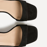 Reveal Black Faux Suede Block Heeled Sandals