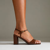 Reveal Brown Faux Leather Block Heeled Sandals