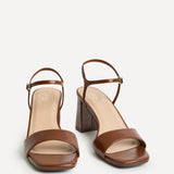 Reveal Brown Faux Leather Block Heeled Sandals