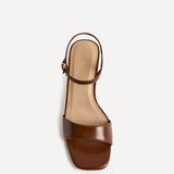 Reveal Brown Faux Leather Block Heeled Sandals