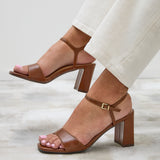 Reveal Brown Faux Leather Block Heeled Sandals