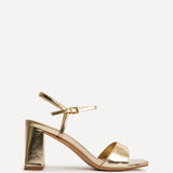 Reveal Gold Faux Leather Block Heeled Sandals