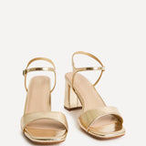 Reveal Gold Faux Leather Block Heeled Sandals