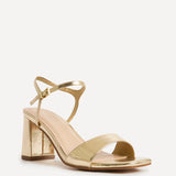 Reveal Gold Faux Leather Block Heeled Sandals