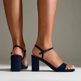 Reveal Navy Faux Suede Block Heeled Sandals