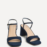 Reveal Navy Faux Suede Block Heeled Sandals