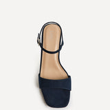 Reveal Navy Faux Suede Block Heeled Sandals