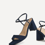 Reveal Navy Faux Suede Block Heeled Sandals