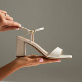Reveal Nude Faux Leather Block Heeled Sandals