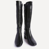 Revolve Black Faux Leather Block Heel Long Boots