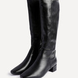 Revolve Black Faux Leather Block Heel Long Boots