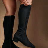 Revolve Black Faux Suede Block Heel Long Boots