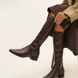 Revolve Brown Faux Leather Block Heel Long Boots