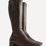 Revolve Brown Faux Leather Block Heel Long Boots
