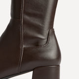 Revolve Brown Faux Leather Block Heel Long Boots