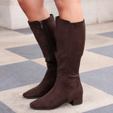 Revolve Brown Faux Suede Block Heel Long Boots