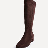 Revolve Brown Faux Suede Block Heel Long Boots