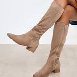 Revolve Mocha Faux Suede Block Heel Long Boots