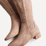 Revolve Mocha Faux Suede Block Heel Long Boots