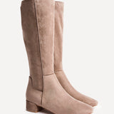 Revolve Mocha Faux Suede Block Heel Long Boots