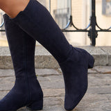 Revolve Navy Faux Suede Block Heel Long Boots