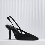 Rhea Black Scuba Sling Back Court Heels
