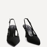 Rhea Black Scuba Sling Back Court Heels