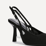 Rhea Black Scuba Sling Back Court Heels