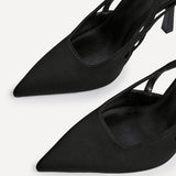 Rhea Black Scuba Sling Back Court Heels