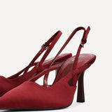 Rhea Burgundy Scuba Sling Back Court Heels