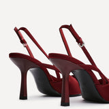 Rhea Burgundy Scuba Sling Back Court Heels