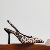 Rhea Leopard Print Sling Back Court Heels