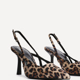 Rhea Leopard Print Sling Back Court Heels