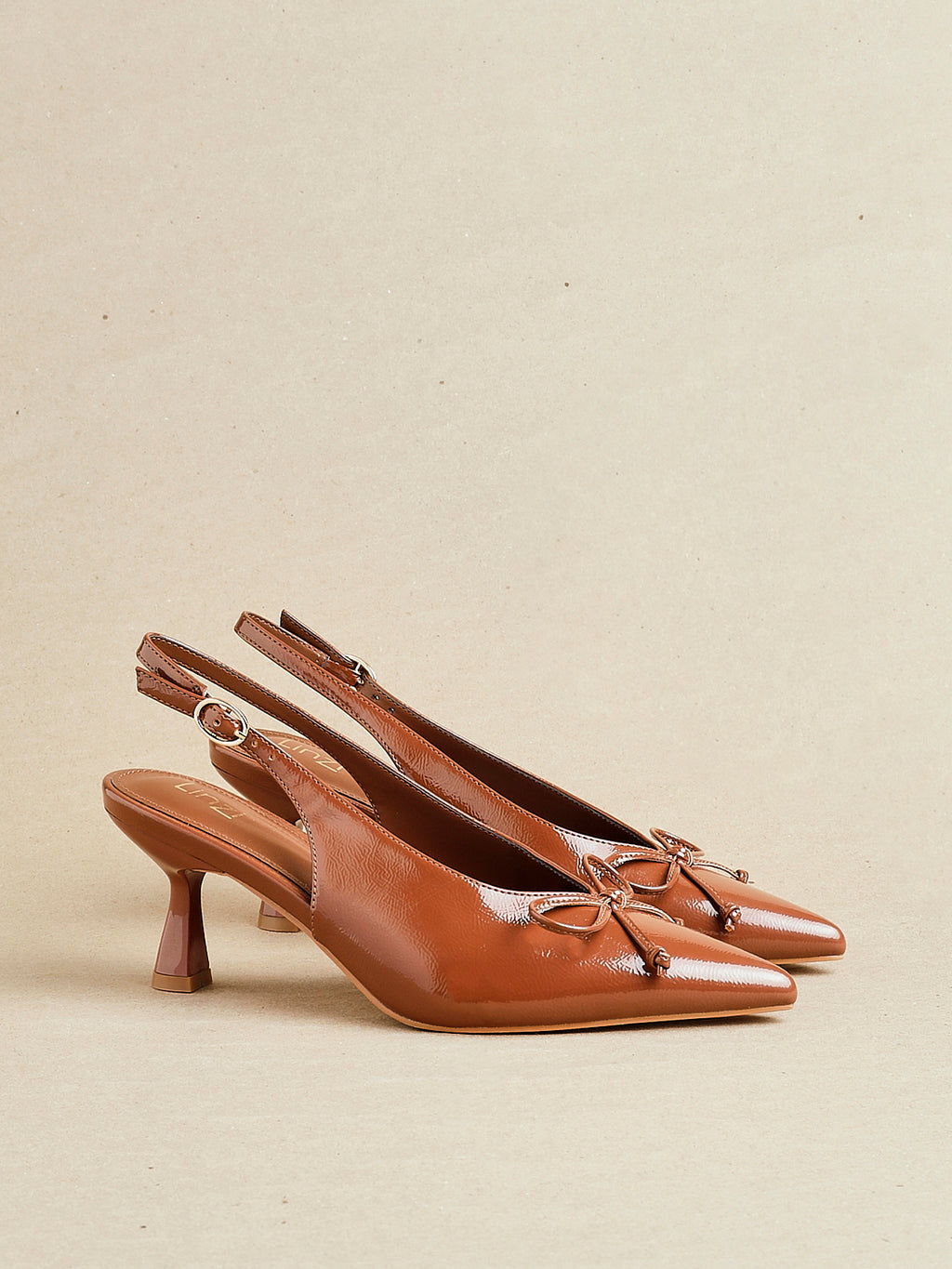 Caramel Faux Leather Slingback Court Heel With Front Bow Detail – Linzi