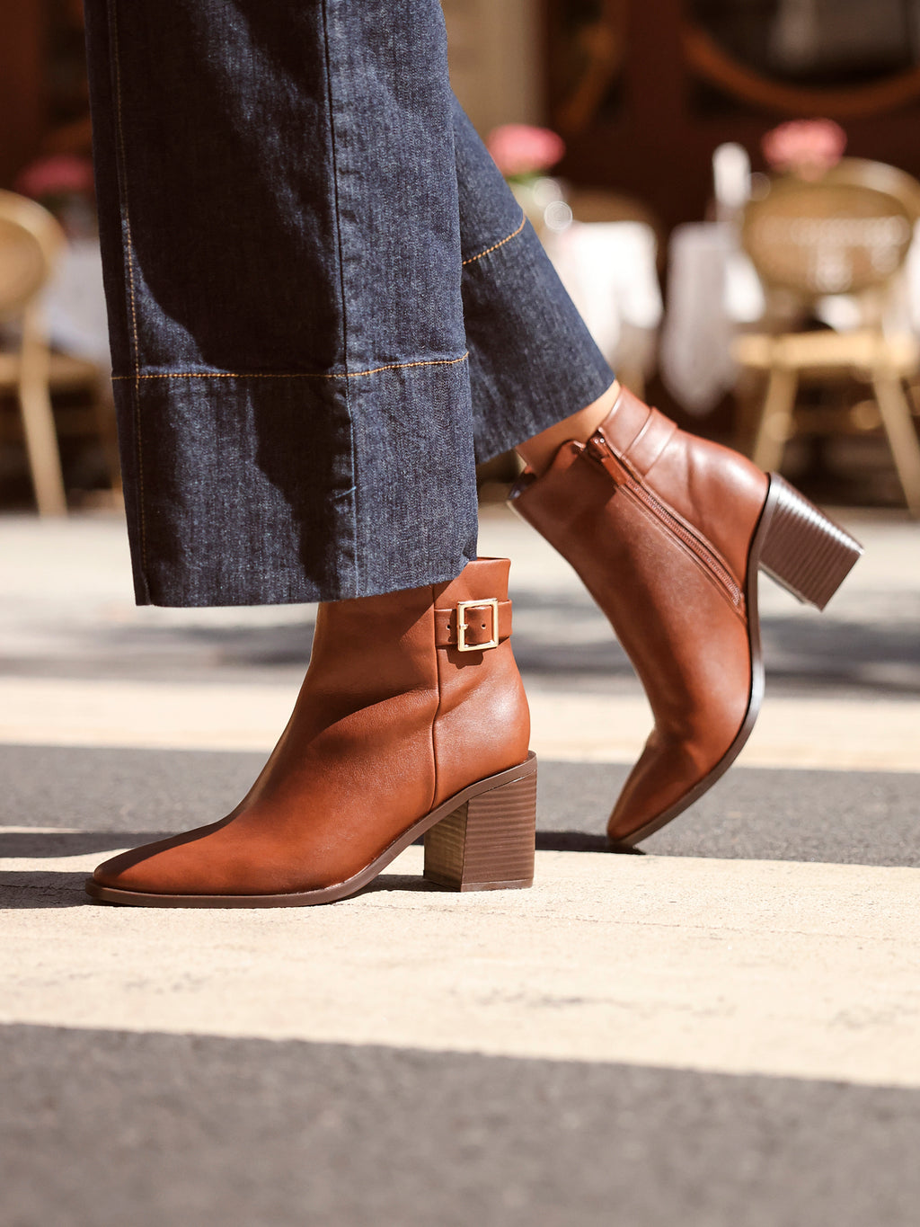 Tan Faux Leather Block Heeled Ankle Boot – Linzi