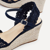 Riviera Navy Closed Toe Espadrille Wedges
