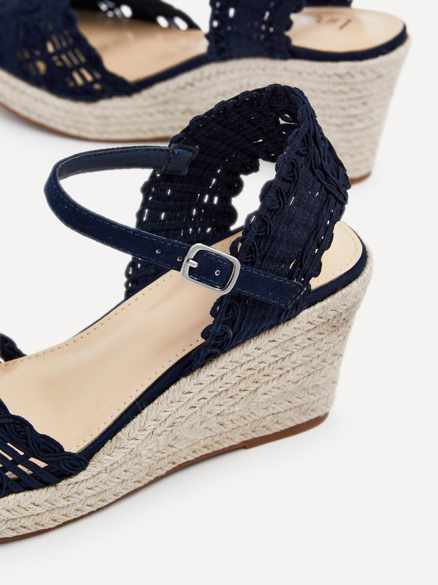 Navy Woven Closed Toe Espadrille Wedge – Linzi