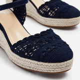 Riviera Navy Closed Toe Espadrille Wedges