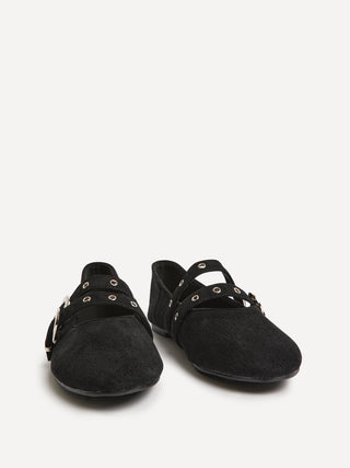 Rogue Black Ballet Flats With Eyelet Detail