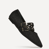 Rogue Black Ballet Flats With Eyelet Detail