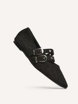 Rogue Black Ballet Flats With Eyelet Detail