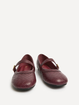 Routine Burgundy Woven Effect Ballet Flats