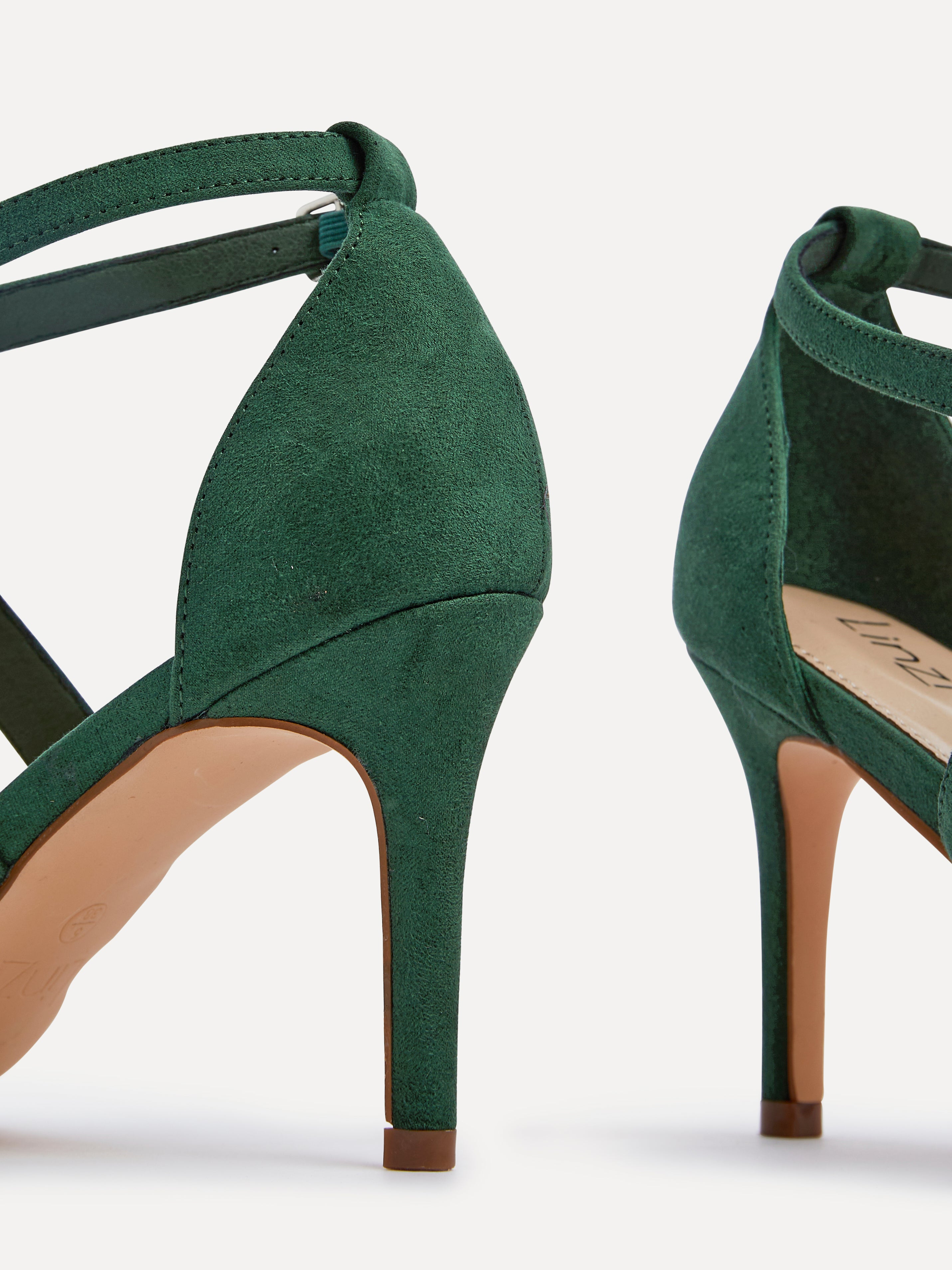 Green Faux Suede Stiletto Court Heel With Crossover Front Strap