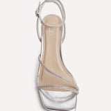 Ruma Wide Fit Silver Diamante Heeled Sandals