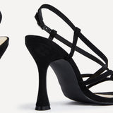 Sabrina Black Faux Suede Crossover Heels